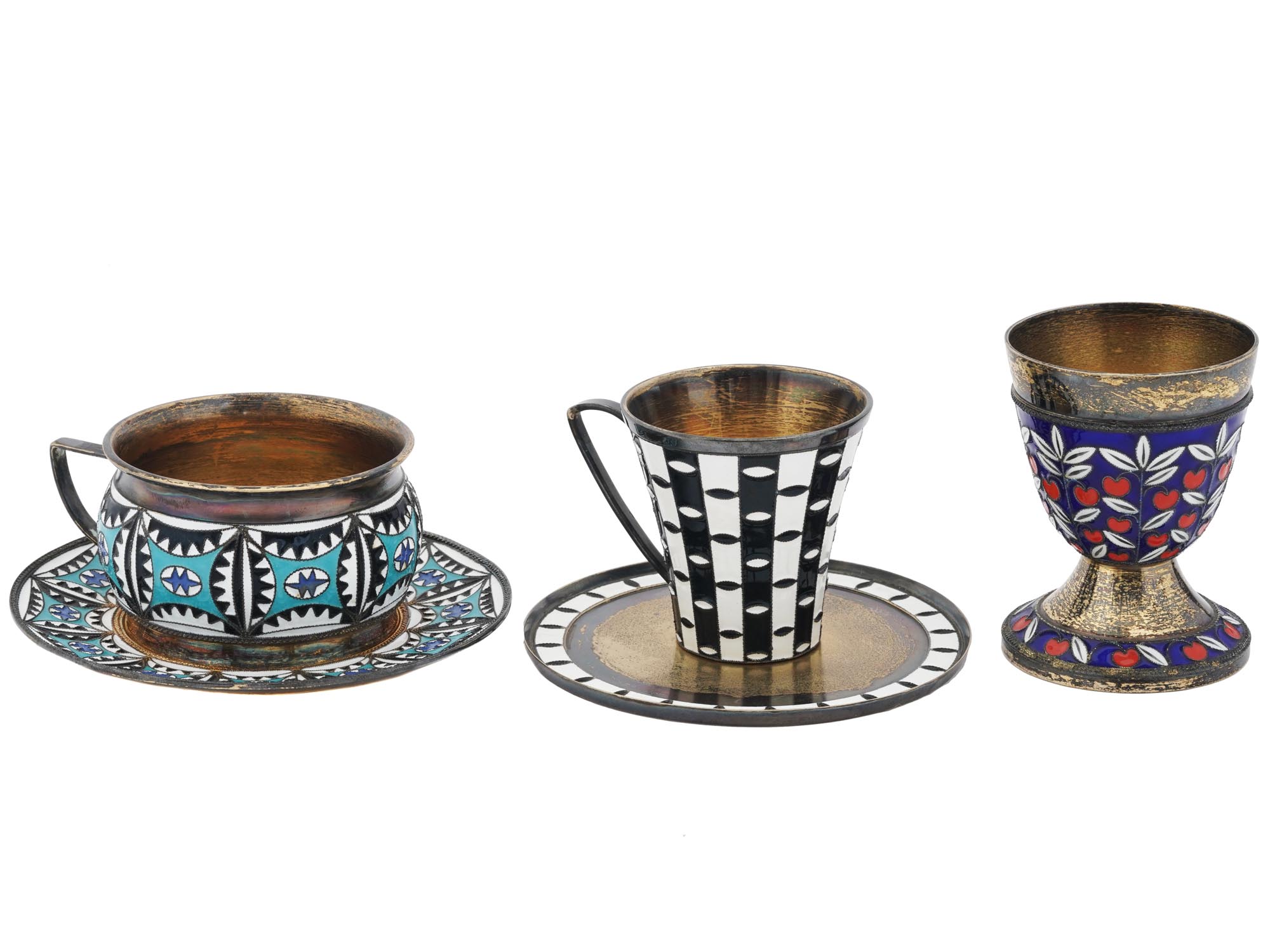 RUSSIAN SILVER AND SILVER PLATED ENAMEL CUPS PIC-0